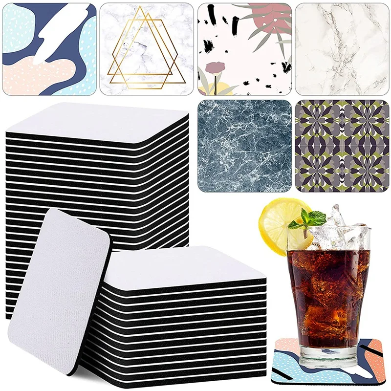 

35 Pieces Square Sublimation Coaster Sublimation Blank Cup Mat Blank Rubber Coasters for DIY Home Kitchen Decor