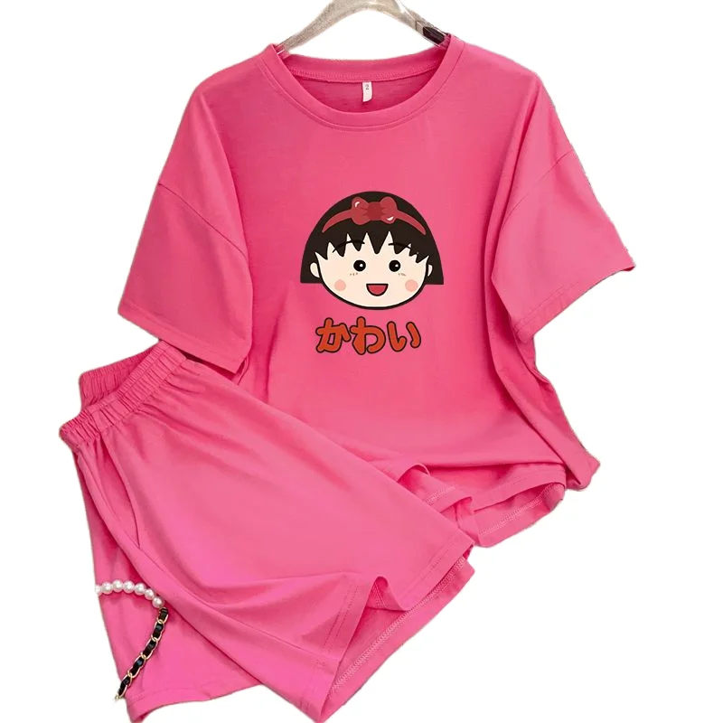 

Chibi Maruko cartoon cute pajamas new women's summer round neck ice silk short-sleeved shorts suit loose student home service