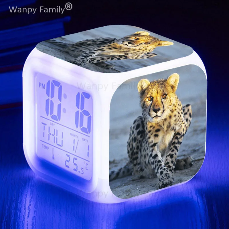 Будильник с Африканским гепардом многофункциональные светодиодные цифровые
