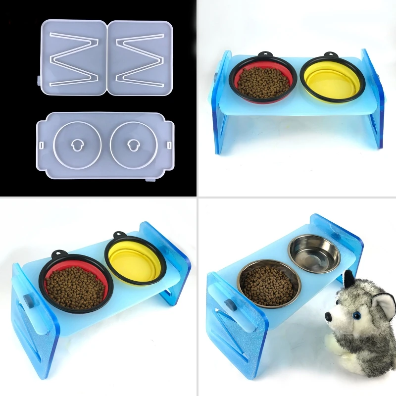 Регулируемая двойная подставка для домашних животных кошек и собак питьевой