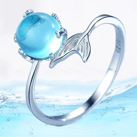 personalized mermaid open adjustable ring europe america girls blue crystal mermaid bubble finger ring jewelry accessories gift