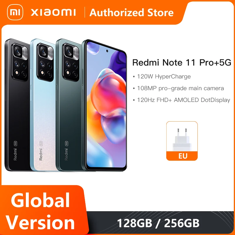 Global Version Xiaomi Redmi Note 11 Pro+ 5G Plus Smartphone 120W HyperCharge Dimensity 920 120Hz AMOLED 108MP