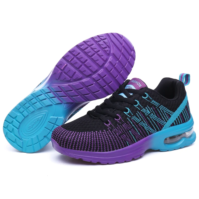 Running shoes ladies spring new flying woven sneakers fashion casual air cushion shock absorption breathable tennis shoes