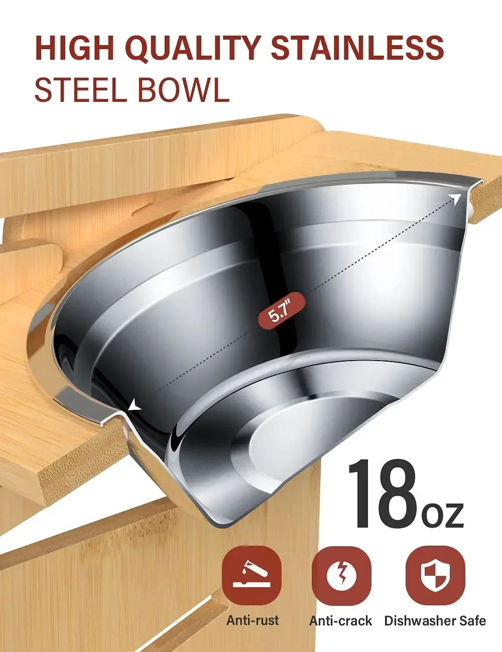 Приподнятая Миска Для Собак Из Нержавеющей Стали С Бамбуковой Подставкой