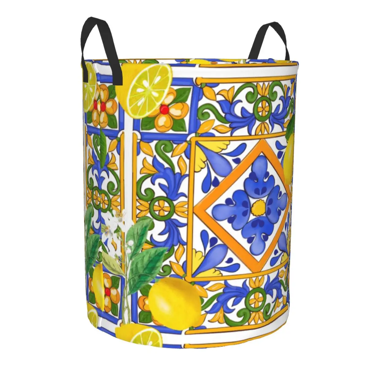 Средиземноморская летняя корзина для белья с изображением лимонов большая