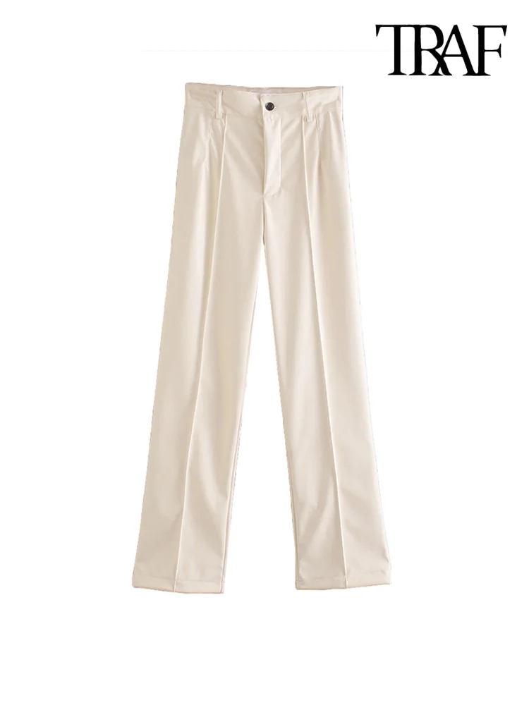 Брюки женские прямые из искусственной кожи с высокой талией на молнии | Женская