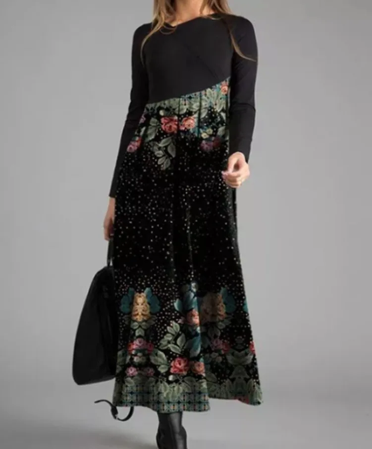 

Women's Long Dress Spring 2022 New Print Long Sleeve Slim Office Lady Elegant Dress