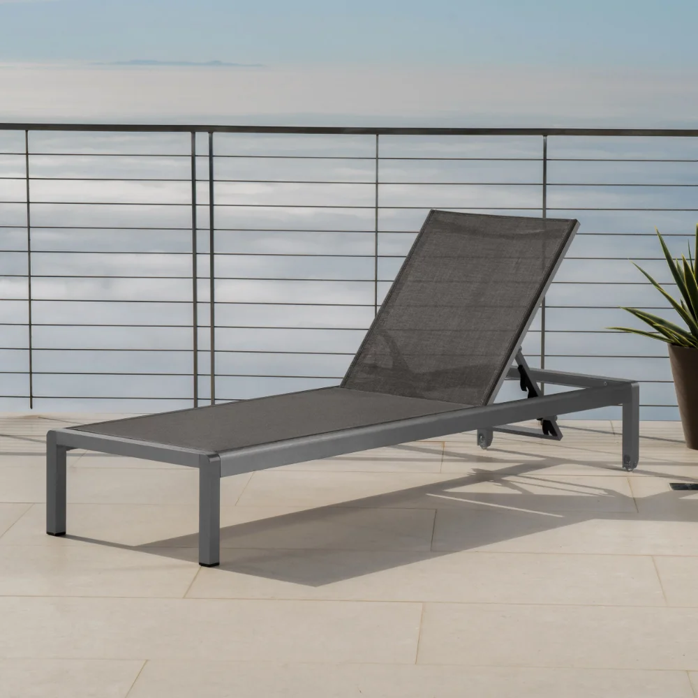 

Miller Outdoor Aluminum Chaise Lounge with Dark Grey Mesh Seat, Grey