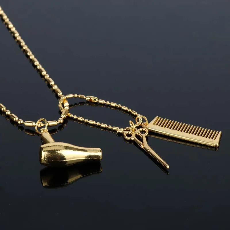 

New trend creative style wash cut blow necklace electric hair dryer comb scissors pendant fashion personality sweater chain