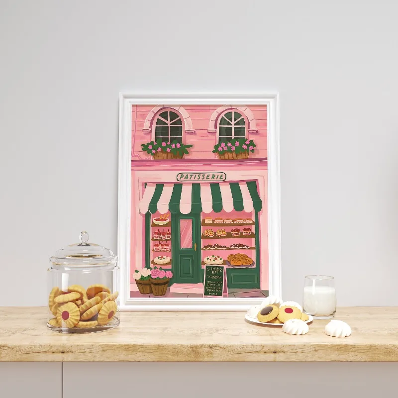 Художественная картина Городское кафе Шамоникс иллюстрация круассана и стразов