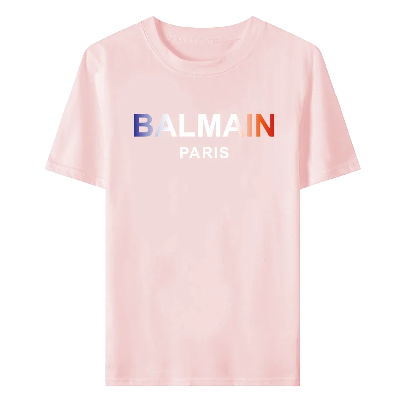 

Balmain Men's Letter Logo Discoloration Printed Round Neck Short Sleeve Casual Unisex T-shirt