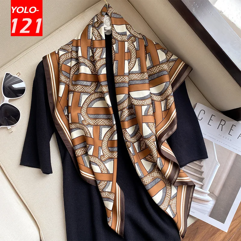 

Letter Silk Scarf Spring New Square Silk Scarf Fashion Three-dimensional Geometric Silk Scarf Women Long Sun Protection Shawl