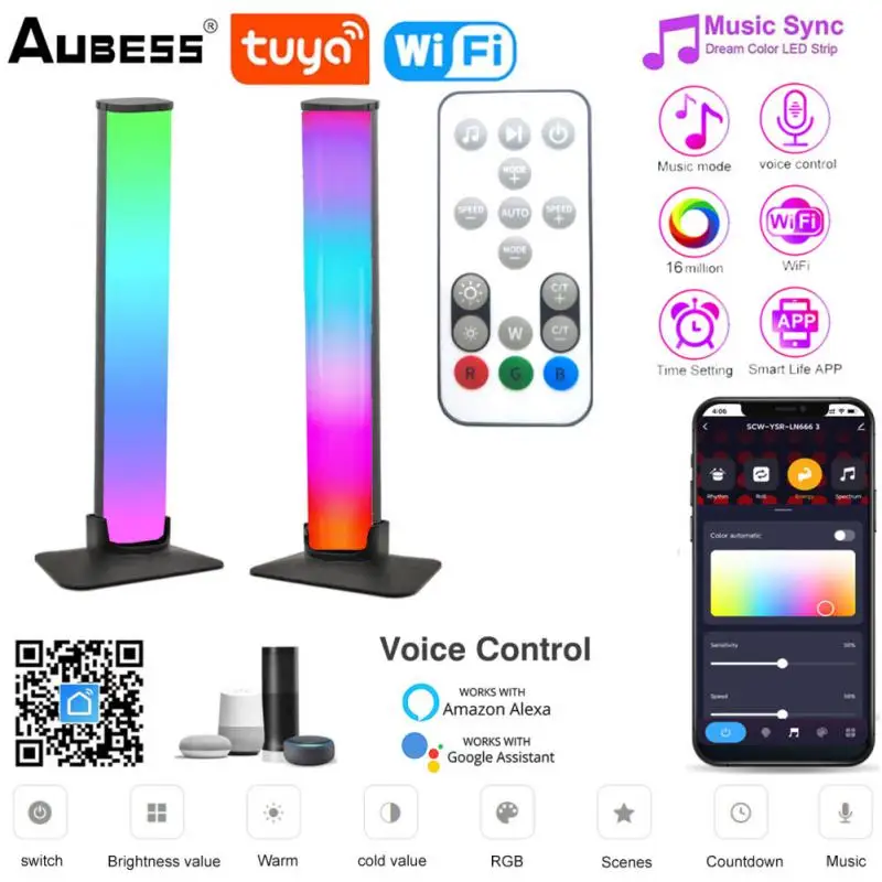 

Tuya WiFi+IR RGB Music Sound Control LED Light App Control Pickup Voice Activated Rhythm Lights Color Ambient LED Bar Light New