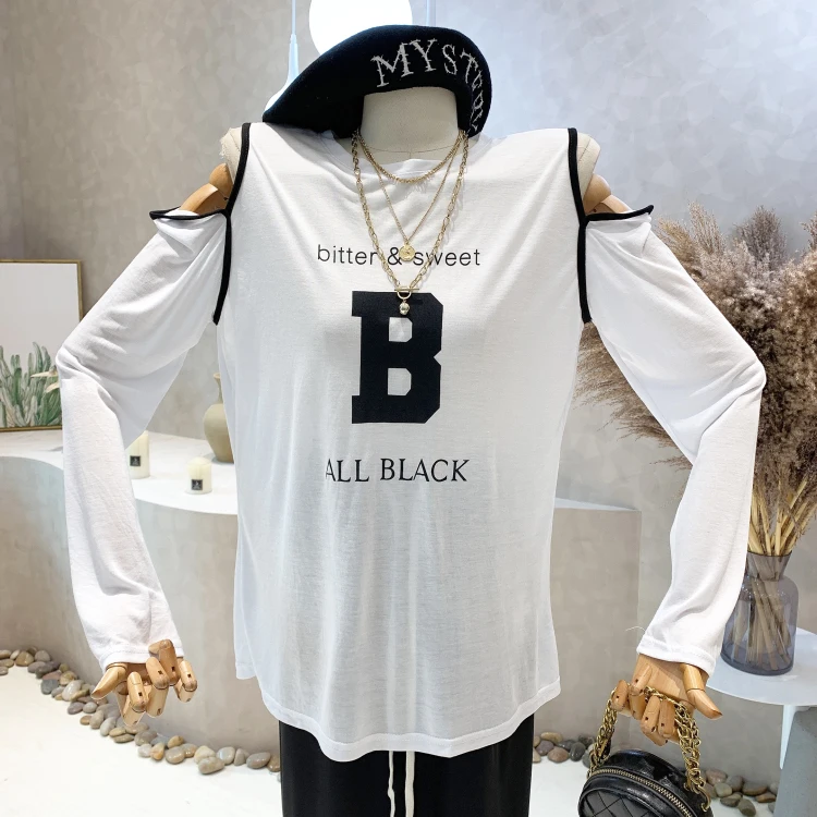 

Cheap wholesale new fashion casual woman tshirts lady beautiful nice women Tops female girl Off shoulder letter graphic t shirts