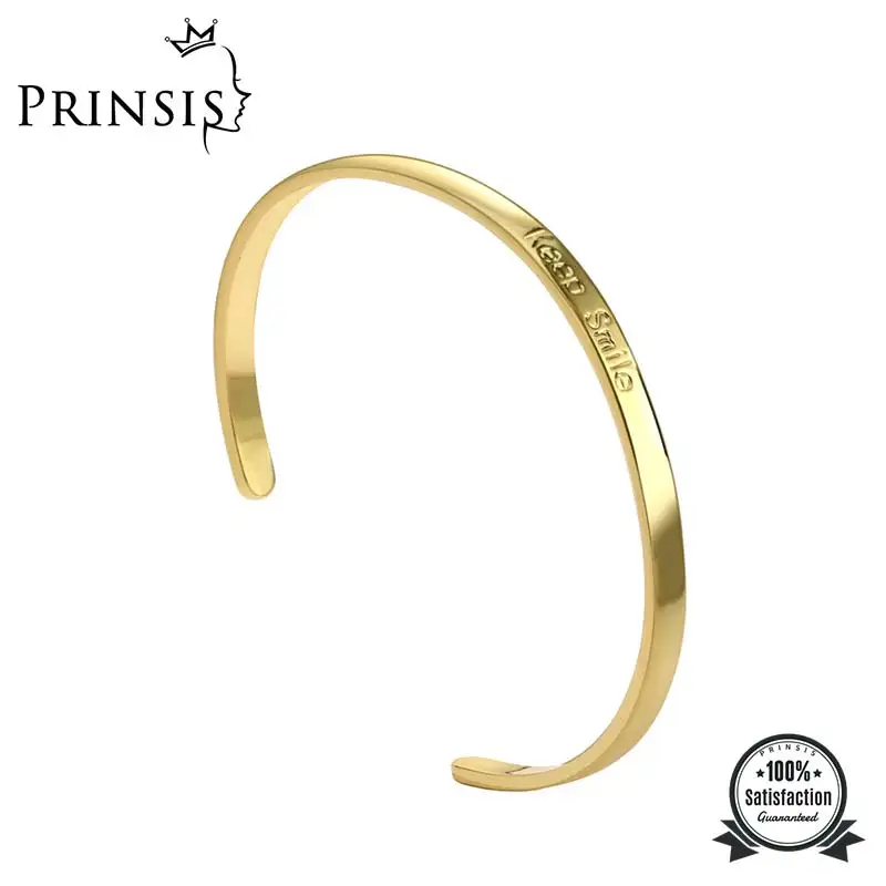 Модный женский браслет PrinSis из 18-каратного золота, корейский персональный позолоченный браслет с надписью Keep Smile, ювелирные изделия для девушек P062