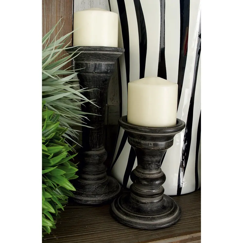 

3 Candle Black Mango Wood Candle Holder, Set of 3