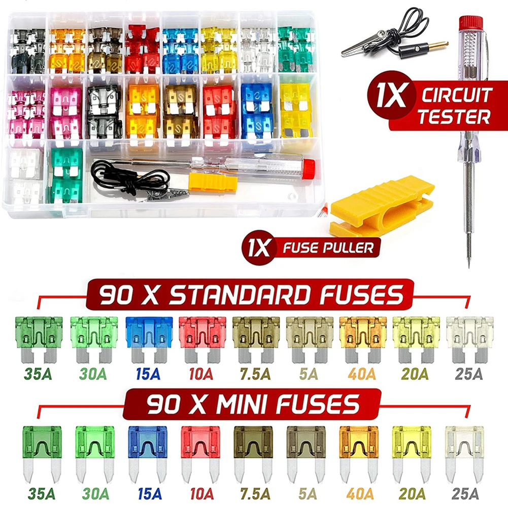 

180pcs Car Fuse With Box Clip Combination Car Blade Fuse Circuit Pen Car Fuse Automobiles Wear Accessories