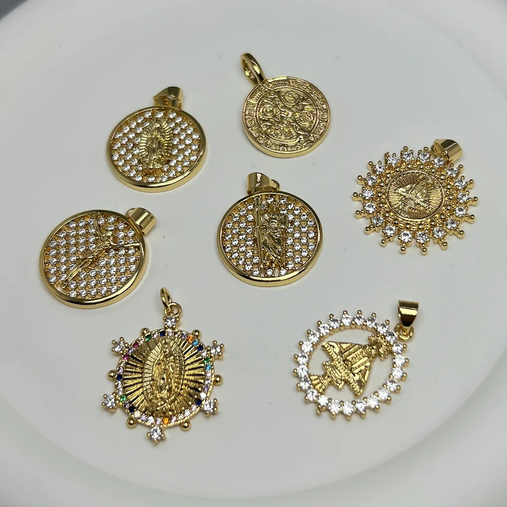 

Classic Religious Guadalupe Virgin Mary Jesus Pendants Girl Jewelry Making Metallic Zircon Necklace Bracelet Charms Women