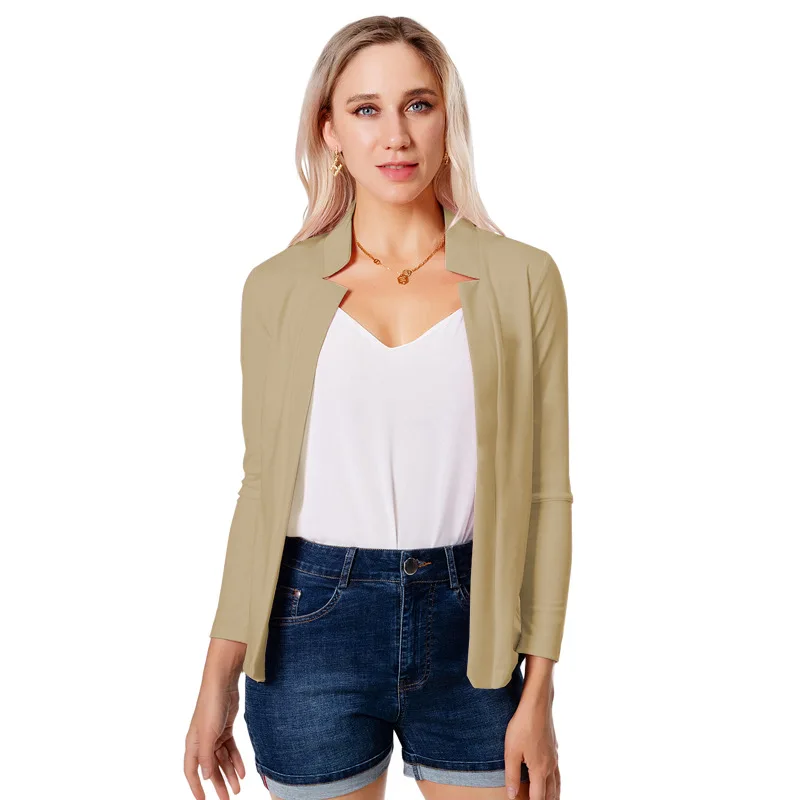 

Женские облегающие повседневные Костюмы, однотонные деловые блейзеры с воротником-стойкой и длинным рукавом, Женская Офисная Рабочая иску...