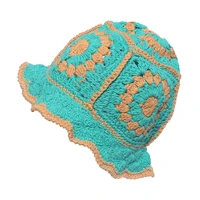 hanxi new cotton crochet bucket hat for women autumn winter hollow sun flower sun cap
