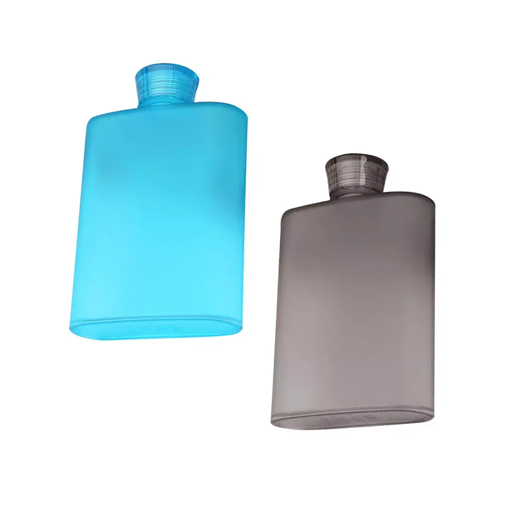

NEW 400ml Reusable Hip Flask Drinking Water Bottle Plastic - BPA Free, LeakProof, Refillable For Sports, Travel, Blue&Grey