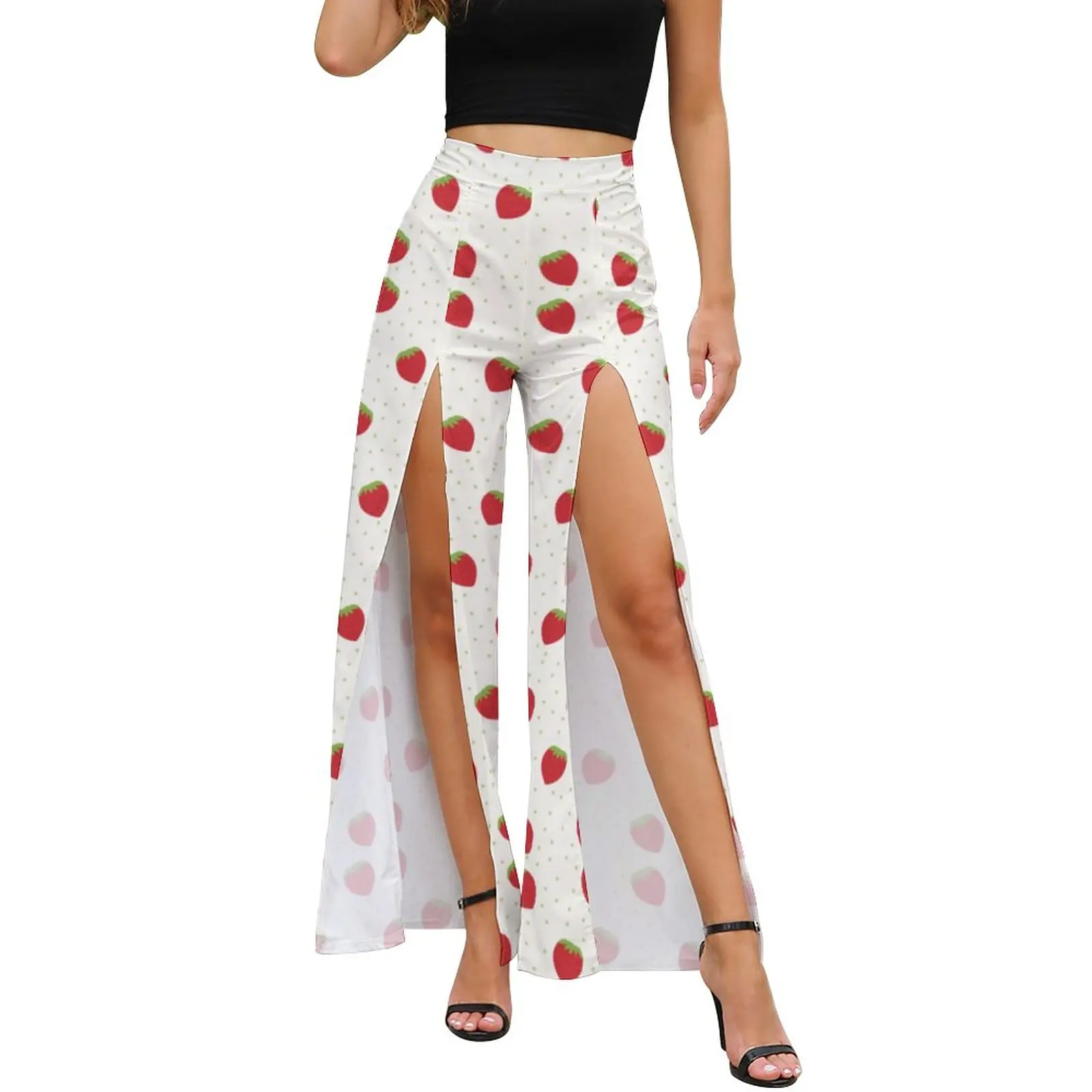 

Брюки женские новогодние повседневные с завышенной талией и разрезом