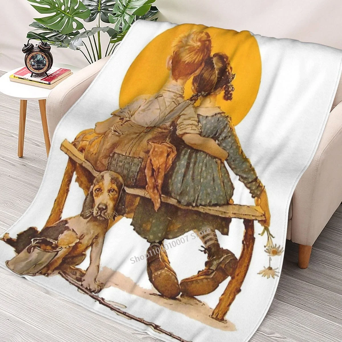 

Boy And Girl Gazing At The Moon, By Norman Rockwell Throw Blanket 3D printed sofa bedroom decorative blanket children adult