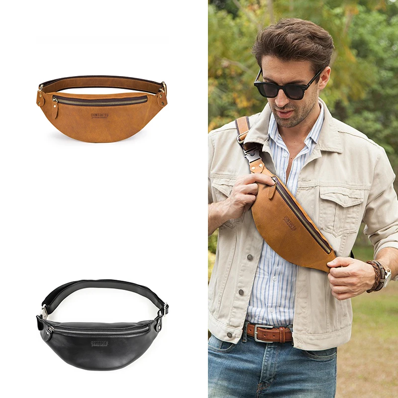 Waterproof Travel Bags Casual Fanny Pack Vintage Genuine Leather Cross Body Pouch Waist Bag Men Chest Bag