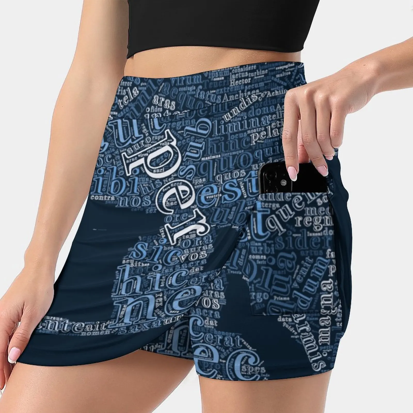 Aeneid Word Cloud Art Новые женские юбки Короткое платье с двухслойным принтом