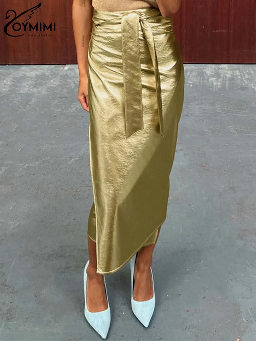 Модные золотые юбки Oymimi из искусственной кожи для женщин элегантные с высокой