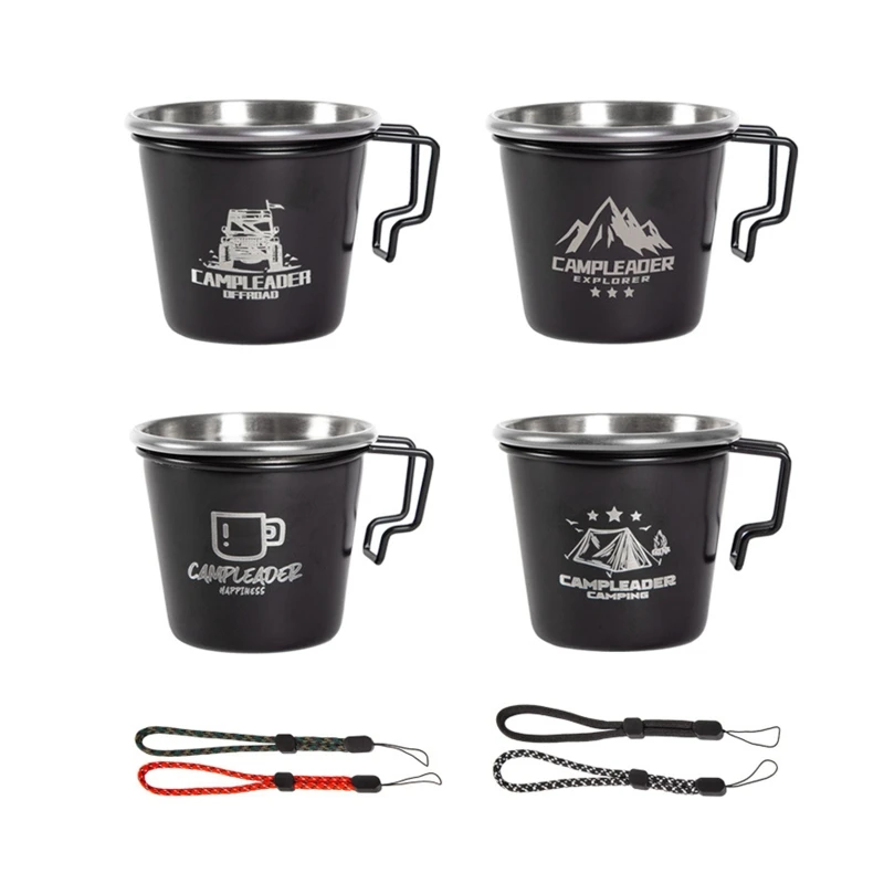 

4Pcs Stainless Backpacking Camping Mug Lightweight Portable Coffee Mug Outdoor with Handle for Hiking Trekking Daily Use