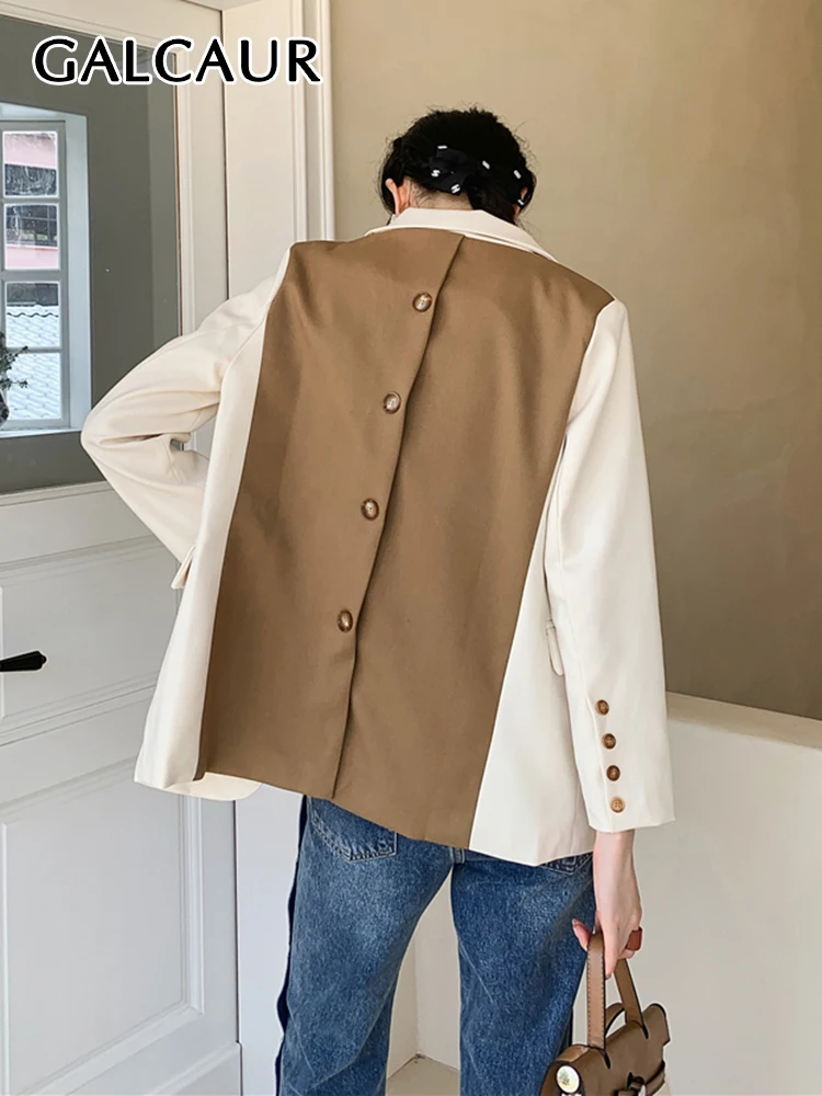 

GALCAUR Korean Straight Blazers For Women Notched Collar Long Sleeve Hit Color Single Breasted Loose Blazer Female 2022 Clothing