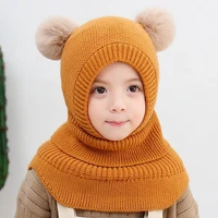kids knit balaclava thickened plush velvet lovely appearance kids earflap hood warm skull knit cap plush cap for outdoor