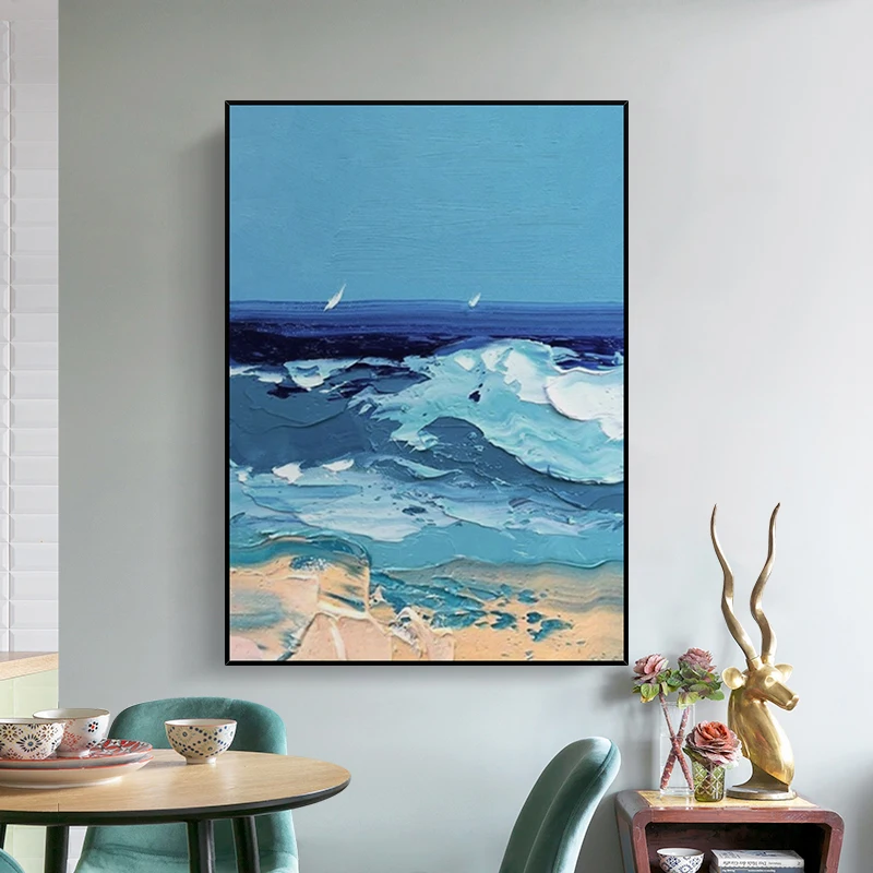 

Hand-painted Oil Painting Sea Beach Waves Abstract Three-dimensional Canvas Simple Porch Aisle Decorative Painting Frameless
