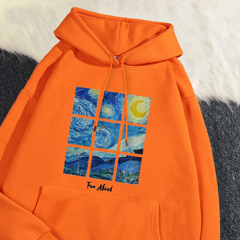 Женские осенне-зимние пуловеры с капюшоном и мультяшным принтом звезд небом