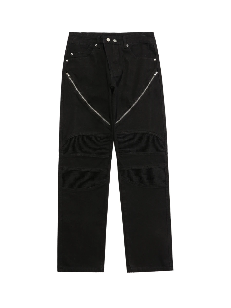 Four Seasons Men's Jeans Street Vibe Trend Zipper Pleated Design Trousers Loose Straight Jeans Men's Streetwear Men Ins Hot Sale