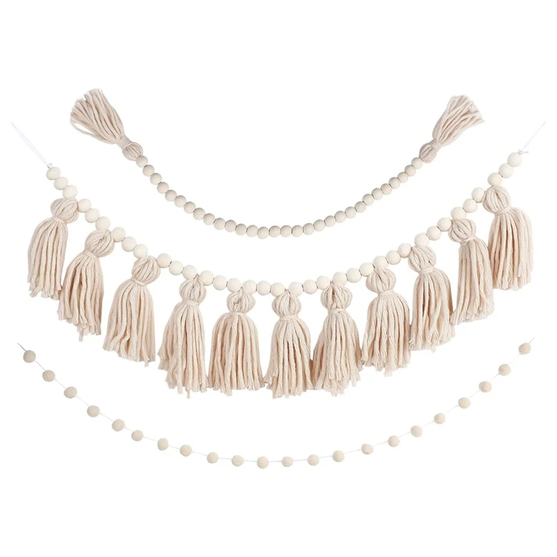 

3 Pieces of Bohemian Tassel Wreath with Wooden Beads Tassels Bohemian Home Modern Farmhouse Country Home Decoration