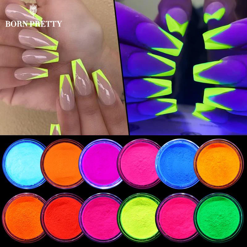 

BORN PRETTY 4/6/12 Boxes/Set Fluorenscence Nail Powder Neon Luminous Colorful Flakes Glitters Nail Powder Nail Art Decoration