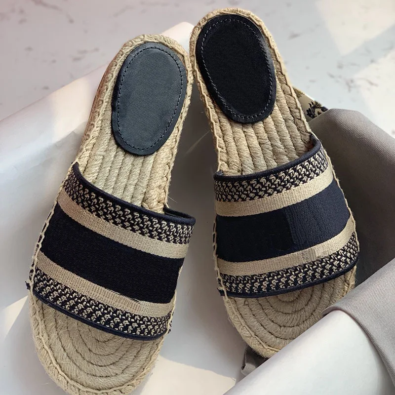 

Шлепанцы женские с вышивкой, пеньковая веревка, плоская подошва, рыбацкий стиль, повседневная верхняя одежда, тапочки с перекрестными ремеш...