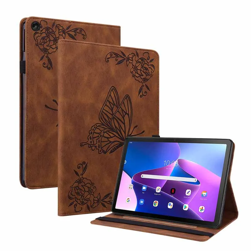 

Fashion Wallet Case for Lenovo Tab M10 Plus 10.61" (3rd Gen) 2022 TB-125FU Cute Flower Butterfly Embossed Cover Protective Shell