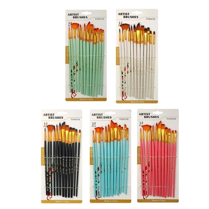 

12 шт. нейлоновая щетка для волос для акрила, акварели, гуаши, росписи ногтей на лице