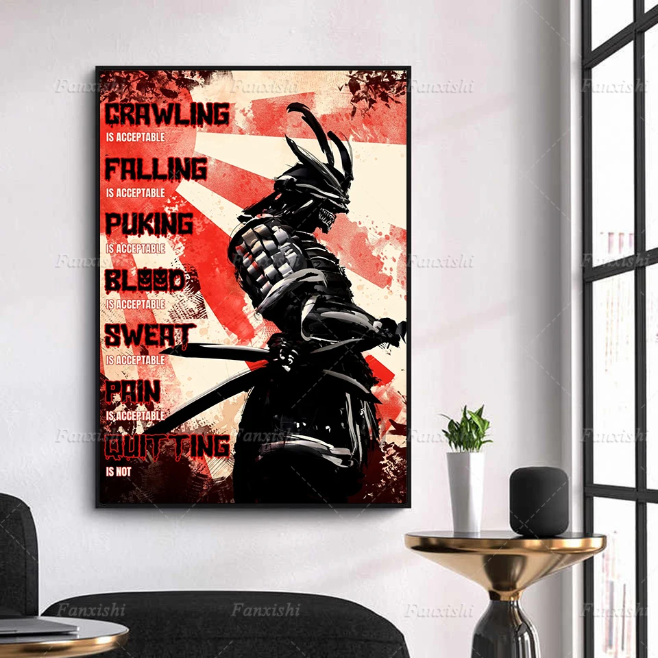 

Rules Of Japanese Samurai Warrior Crawling Falling Pulling Blood Sweat Pain Is Acceptable Wall Motivational Quotes Canvas Poster