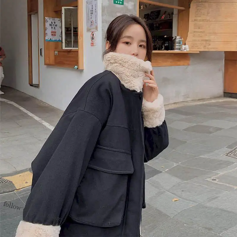New Winter Kawaii Coat Women Parkas Top College Thick Velvet Loose Cute Women Jacket Female Sweet Outwear Clothing korean