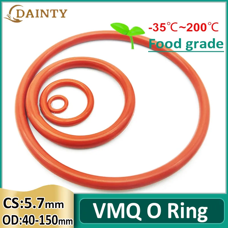 

CS 5.7mm Food Grade Red Silicone O Rings VMQ O-ring Red Rubber Seals Gasket Silicone Ring Waterproof High Temp OD 40~150mm