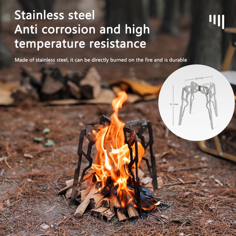 

Multifunctional Folding Campfire Grill Pot Stand Portable Stainless Steel Camping Bonfire Cooking Stove Holder Base Wood Stand