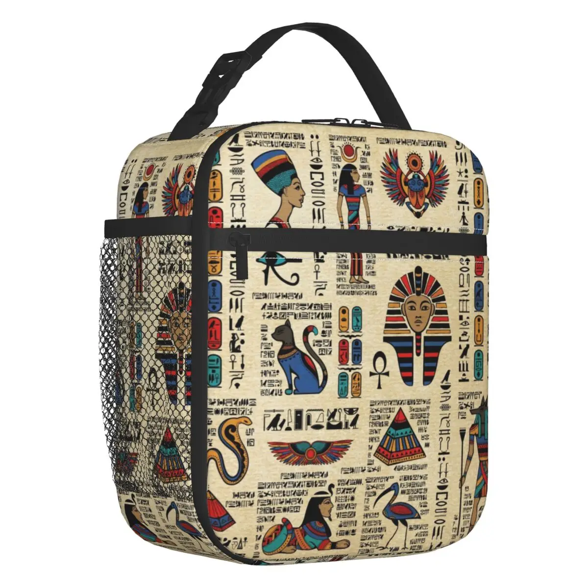 Ancient Egypt Hieroglyphs Thermal Insulated Lunch Bag Egyptian Symbol Resuable Lunch Tote for School Multifunction Food Box