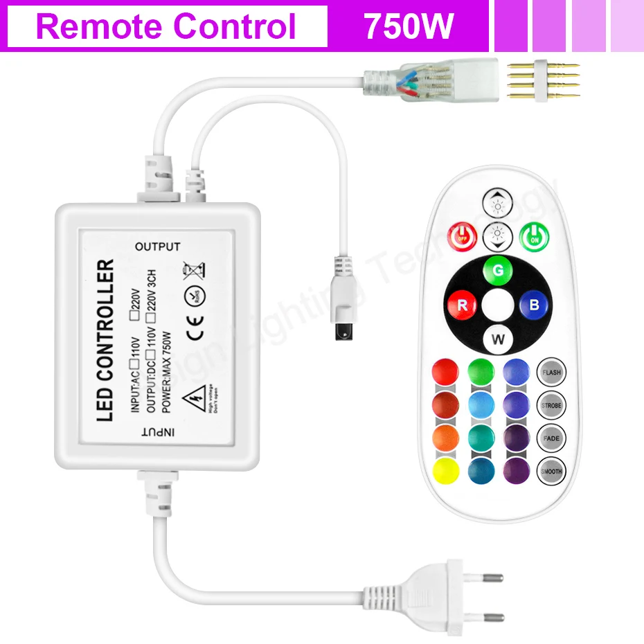 

4-контактный неоновый контроллер для светодиодных лент, 220 В, 750 Вт, 1500 Вт, дистанционное управление по Bluetooth, Wi-Fi, приложение для приложения для светодиодных лент 5050 RGB, цветной регулятор с регулируемой яркостью