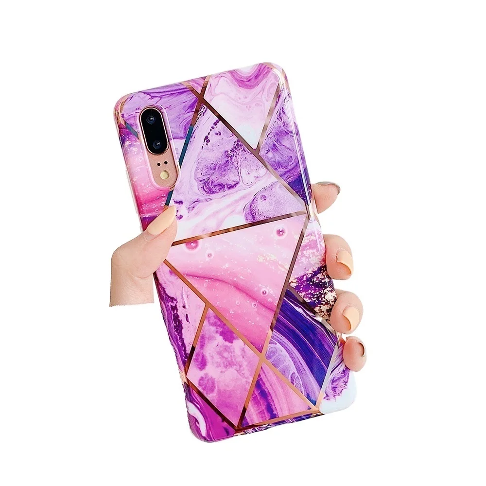 

Милый мраморный чехол с геометрическим покрытием для телефона Huawei P40 Lite P30 P20 Lite Pro Mate 20 Lite, глянцевая мягкая задняя крышка IMD для телефона
