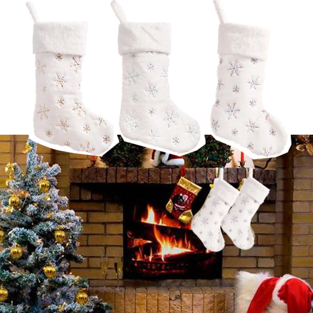 

Christmas Stockings White Stamping Gold Snowflake Xmas Ornaments Christmas Pendant Christmas Tree Decorations Noel Gift Socks