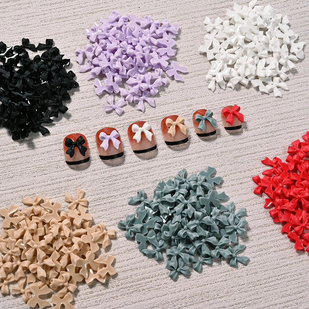 

50Pcs 3D Aurora/Frosted Bow Nail Charms Korean Cute Fairy Ribbon Bowknot Nail Rhinestones 3D Kawaii Nail Jewelry Decoration